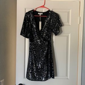 Black sequin wrap dress